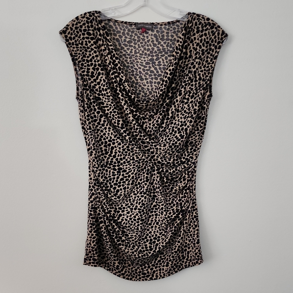 Vince Camuto Black and Tan Leopard Print Blouse